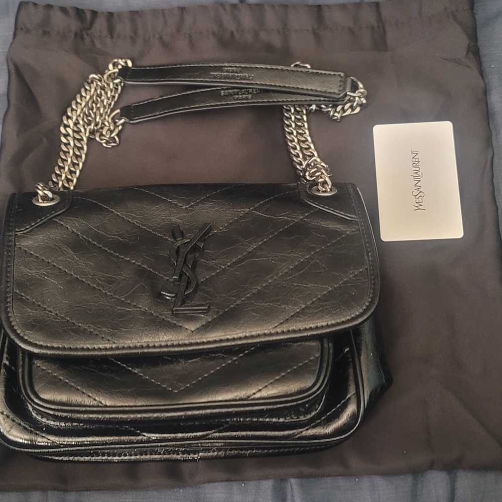YSL Saint Laurent Niki Baby Flap Bag in Vintage Calf Leather Black Like New